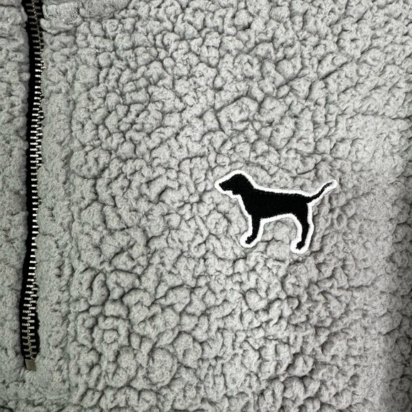 PINK VS Quarter Zip Teddy Sherpa Boyfriend Pullover Sweatshirt Grey Women’s S - Picture 6 of 11